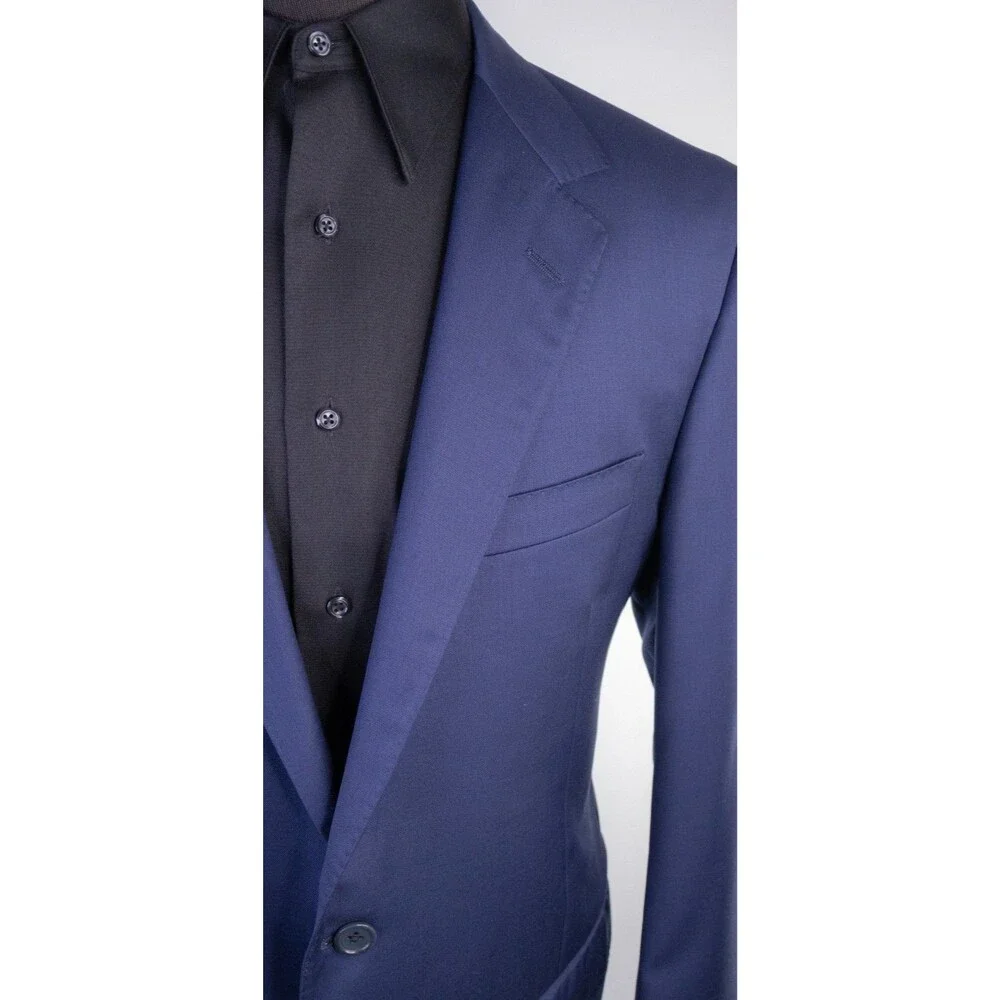 Coppley 2-Pcs Solid Navy Blue Suit 100's Wool Blazer Jacket Sz 44T Pants 38X33